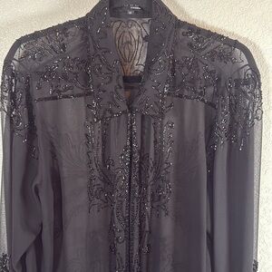 Jkara Black Beaded Sheer Over Shirt Size 1XL